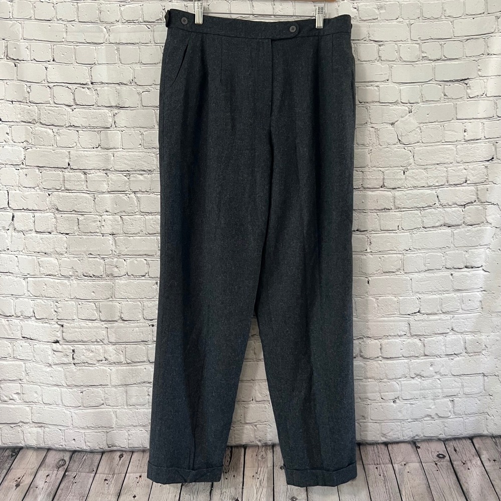 Vintage Harve Benard Wool Blend Pleated Trousers Charcoal Gray Pants Size 16
